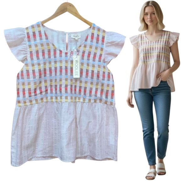 Roolee Linen Blend Multicolor Top Blouse - Women’s Large NWT - Picture 1 of 8